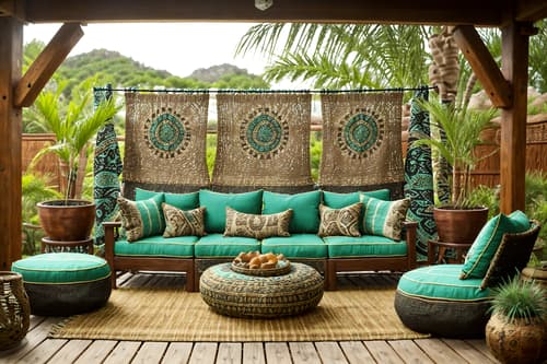 photo from pinterest of tribal-style designed (outdoor patio ) with patio couch with pillows and plant and deck with deck chairs and barbeque or grill and grass and patio couch with pillows. . with tribal patterns and hand dyed batik fabrics and tribal revival and animal furslinen and intricate grass weaving and desert colours and sculptures and artworks and animal prints. . cinematic photo, highly detailed, cinematic lighting, ultra-detailed, ultrarealistic, photorealism, 8k. trending on pinterest. tribal design style. masterpiece, cinematic light, ultrarealistic+, photorealistic+, 8k, raw photo, realistic, sharp focus on eyes, (symmetrical eyes), (intact eyes), hyperrealistic, highest quality, best quality, , highly detailed, masterpiece, best quality, extremely detailed 8k wallpaper, masterpiece, best quality, ultra-detailed, best shadow, detailed background, detailed face, detailed eyes, high contrast, best illumination, detailed face, dulux, caustic, dynamic angle, detailed glow. dramatic lighting. highly detailed, insanely detailed hair, symmetrical, intricate details, professionally retouched, 8k high definition. strong bokeh. award winning photo.