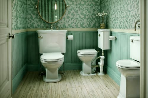 photo from pinterest of vintage-style interior designed (toilet interior) with toilet with toilet seat up and sink with tap and toilet paper hanger and toilet with toilet seat up. . with . . cinematic photo, highly detailed, cinematic lighting, ultra-detailed, ultrarealistic, photorealism, 8k. trending on pinterest. vintage interior design style. masterpiece, cinematic light, ultrarealistic+, photorealistic+, 8k, raw photo, realistic, sharp focus on eyes, (symmetrical eyes), (intact eyes), hyperrealistic, highest quality, best quality, , highly detailed, masterpiece, best quality, extremely detailed 8k wallpaper, masterpiece, best quality, ultra-detailed, best shadow, detailed background, detailed face, detailed eyes, high contrast, best illumination, detailed face, dulux, caustic, dynamic angle, detailed glow. dramatic lighting. highly detailed, insanely detailed hair, symmetrical, intricate details, professionally retouched, 8k high definition. strong bokeh. award winning photo.