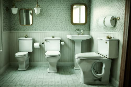 photo from pinterest of vintage-style interior designed (toilet interior) with toilet with toilet seat up and sink with tap and toilet paper hanger and toilet with toilet seat up. . with . . cinematic photo, highly detailed, cinematic lighting, ultra-detailed, ultrarealistic, photorealism, 8k. trending on pinterest. vintage interior design style. masterpiece, cinematic light, ultrarealistic+, photorealistic+, 8k, raw photo, realistic, sharp focus on eyes, (symmetrical eyes), (intact eyes), hyperrealistic, highest quality, best quality, , highly detailed, masterpiece, best quality, extremely detailed 8k wallpaper, masterpiece, best quality, ultra-detailed, best shadow, detailed background, detailed face, detailed eyes, high contrast, best illumination, detailed face, dulux, caustic, dynamic angle, detailed glow. dramatic lighting. highly detailed, insanely detailed hair, symmetrical, intricate details, professionally retouched, 8k high definition. strong bokeh. award winning photo.