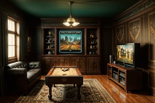 photo from pinterest of vintage-style interior designed (gaming room interior) . with . . cinematic photo, highly detailed, cinematic lighting, ultra-detailed, ultrarealistic, photorealism, 8k. trending on pinterest. vintage interior design style. masterpiece, cinematic light, ultrarealistic+, photorealistic+, 8k, raw photo, realistic, sharp focus on eyes, (symmetrical eyes), (intact eyes), hyperrealistic, highest quality, best quality, , highly detailed, masterpiece, best quality, extremely detailed 8k wallpaper, masterpiece, best quality, ultra-detailed, best shadow, detailed background, detailed face, detailed eyes, high contrast, best illumination, detailed face, dulux, caustic, dynamic angle, detailed glow. dramatic lighting. highly detailed, insanely detailed hair, symmetrical, intricate details, professionally retouched, 8k high definition. strong bokeh. award winning photo.