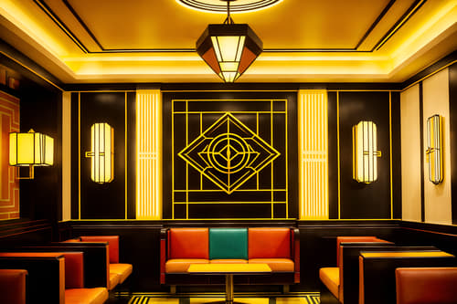 photo from pinterest of art deco-style interior designed (coffee shop interior) . with smooth lines and abstract patterns and symmetrical designs and bold geometry and bright and cheerful colors and exuberant shapes and geometric lines and angular shapes. . cinematic photo, highly detailed, cinematic lighting, ultra-detailed, ultrarealistic, photorealism, 8k. trending on pinterest. art deco interior design style. masterpiece, cinematic light, ultrarealistic+, photorealistic+, 8k, raw photo, realistic, sharp focus on eyes, (symmetrical eyes), (intact eyes), hyperrealistic, highest quality, best quality, , highly detailed, masterpiece, best quality, extremely detailed 8k wallpaper, masterpiece, best quality, ultra-detailed, best shadow, detailed background, detailed face, detailed eyes, high contrast, best illumination, detailed face, dulux, caustic, dynamic angle, detailed glow. dramatic lighting. highly detailed, insanely detailed hair, symmetrical, intricate details, professionally retouched, 8k high definition. strong bokeh. award winning photo.
