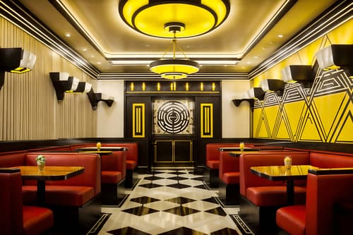 photo from pinterest of art deco-style interior designed (coffee shop interior) . with smooth lines and abstract patterns and symmetrical designs and bold geometry and bright and cheerful colors and exuberant shapes and geometric lines and angular shapes. . cinematic photo, highly detailed, cinematic lighting, ultra-detailed, ultrarealistic, photorealism, 8k. trending on pinterest. art deco interior design style. masterpiece, cinematic light, ultrarealistic+, photorealistic+, 8k, raw photo, realistic, sharp focus on eyes, (symmetrical eyes), (intact eyes), hyperrealistic, highest quality, best quality, , highly detailed, masterpiece, best quality, extremely detailed 8k wallpaper, masterpiece, best quality, ultra-detailed, best shadow, detailed background, detailed face, detailed eyes, high contrast, best illumination, detailed face, dulux, caustic, dynamic angle, detailed glow. dramatic lighting. highly detailed, insanely detailed hair, symmetrical, intricate details, professionally retouched, 8k high definition. strong bokeh. award winning photo.