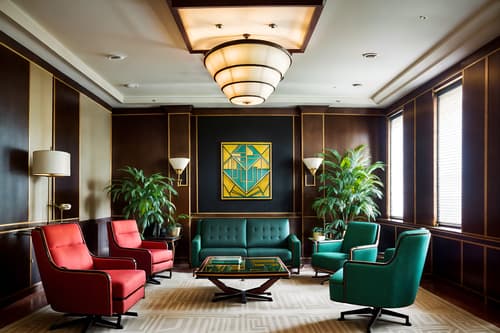 photo from pinterest of art deco-style interior designed (office interior) with windows and lounge chairs and office chairs and seating area with sofa and computer desks and office desks and cabinets and plants. . with bold geometry and rich colors and stream-lined forms and luxury and abstract patterns and decadent detail and geometric lines and glamour. . cinematic photo, highly detailed, cinematic lighting, ultra-detailed, ultrarealistic, photorealism, 8k. trending on pinterest. art deco interior design style. masterpiece, cinematic light, ultrarealistic+, photorealistic+, 8k, raw photo, realistic, sharp focus on eyes, (symmetrical eyes), (intact eyes), hyperrealistic, highest quality, best quality, , highly detailed, masterpiece, best quality, extremely detailed 8k wallpaper, masterpiece, best quality, ultra-detailed, best shadow, detailed background, detailed face, detailed eyes, high contrast, best illumination, detailed face, dulux, caustic, dynamic angle, detailed glow. dramatic lighting. highly detailed, insanely detailed hair, symmetrical, intricate details, professionally retouched, 8k high definition. strong bokeh. award winning photo.