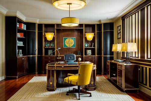 photo from pinterest of art deco-style interior designed (home office interior) with desk lamp and office chair and computer desk and plant and cabinets and desk lamp. . with bright and cheerful colors and smooth lines and angular shapes and luxury and abstract patterns and bold geometry and decadent detail and geometric lines. . cinematic photo, highly detailed, cinematic lighting, ultra-detailed, ultrarealistic, photorealism, 8k. trending on pinterest. art deco interior design style. masterpiece, cinematic light, ultrarealistic+, photorealistic+, 8k, raw photo, realistic, sharp focus on eyes, (symmetrical eyes), (intact eyes), hyperrealistic, highest quality, best quality, , highly detailed, masterpiece, best quality, extremely detailed 8k wallpaper, masterpiece, best quality, ultra-detailed, best shadow, detailed background, detailed face, detailed eyes, high contrast, best illumination, detailed face, dulux, caustic, dynamic angle, detailed glow. dramatic lighting. highly detailed, insanely detailed hair, symmetrical, intricate details, professionally retouched, 8k high definition. strong bokeh. award winning photo.