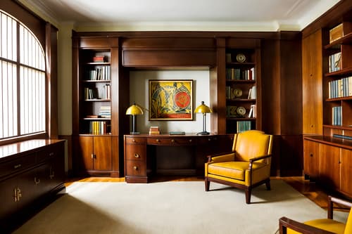 photo from pinterest of art deco-style interior designed (study room interior) with writing desk and cabinets and bookshelves and lounge chair and plant and office chair and desk lamp and writing desk. . with decadent detail and smooth lines and bright and cheerful colors and rich colors and symmetrical designs and stream-lined forms and bold geometry and angular shapes. . cinematic photo, highly detailed, cinematic lighting, ultra-detailed, ultrarealistic, photorealism, 8k. trending on pinterest. art deco interior design style. masterpiece, cinematic light, ultrarealistic+, photorealistic+, 8k, raw photo, realistic, sharp focus on eyes, (symmetrical eyes), (intact eyes), hyperrealistic, highest quality, best quality, , highly detailed, masterpiece, best quality, extremely detailed 8k wallpaper, masterpiece, best quality, ultra-detailed, best shadow, detailed background, detailed face, detailed eyes, high contrast, best illumination, detailed face, dulux, caustic, dynamic angle, detailed glow. dramatic lighting. highly detailed, insanely detailed hair, symmetrical, intricate details, professionally retouched, 8k high definition. strong bokeh. award winning photo.
