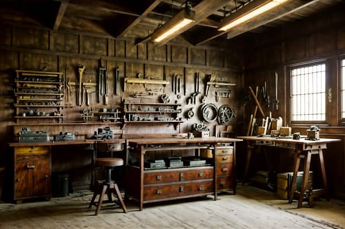 photo from pinterest of art deco-style interior designed (workshop interior) with wooden workbench and messy and tool wall and wooden workbench. . with smooth lines and decadent detail and angular shapes and luxury and exuberant shapes and glamour and stream-lined forms and symmetrical designs. . cinematic photo, highly detailed, cinematic lighting, ultra-detailed, ultrarealistic, photorealism, 8k. trending on pinterest. art deco interior design style. masterpiece, cinematic light, ultrarealistic+, photorealistic+, 8k, raw photo, realistic, sharp focus on eyes, (symmetrical eyes), (intact eyes), hyperrealistic, highest quality, best quality, , highly detailed, masterpiece, best quality, extremely detailed 8k wallpaper, masterpiece, best quality, ultra-detailed, best shadow, detailed background, detailed face, detailed eyes, high contrast, best illumination, detailed face, dulux, caustic, dynamic angle, detailed glow. dramatic lighting. highly detailed, insanely detailed hair, symmetrical, intricate details, professionally retouched, 8k high definition. strong bokeh. award winning photo.