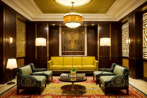photo from pinterest of art deco-style interior designed (hotel lobby interior) with sofas and rug and lounge chairs and check in desk and plant and hanging lamps and coffee tables and furniture. . with stream-lined forms and bright and cheerful colors and abstract patterns and luxury and angular shapes and rich colors and smooth lines and symmetrical designs. . cinematic photo, highly detailed, cinematic lighting, ultra-detailed, ultrarealistic, photorealism, 8k. trending on pinterest. art deco interior design style. masterpiece, cinematic light, ultrarealistic+, photorealistic+, 8k, raw photo, realistic, sharp focus on eyes, (symmetrical eyes), (intact eyes), hyperrealistic, highest quality, best quality, , highly detailed, masterpiece, best quality, extremely detailed 8k wallpaper, masterpiece, best quality, ultra-detailed, best shadow, detailed background, detailed face, detailed eyes, high contrast, best illumination, detailed face, dulux, caustic, dynamic angle, detailed glow. dramatic lighting. highly detailed, insanely detailed hair, symmetrical, intricate details, professionally retouched, 8k high definition. strong bokeh. award winning photo.