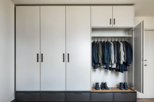 photo from pinterest of simple-style interior designed (drop zone interior) with shelves for shoes and lockers and high up storage and cabinets and cubbies and storage drawers and storage baskets and a bench. . . cinematic photo, highly detailed, cinematic lighting, ultra-detailed, ultrarealistic, photorealism, 8k. trending on pinterest. simple interior design style. masterpiece, cinematic light, ultrarealistic+, photorealistic+, 8k, raw photo, realistic, sharp focus on eyes, (symmetrical eyes), (intact eyes), hyperrealistic, highest quality, best quality, , highly detailed, masterpiece, best quality, extremely detailed 8k wallpaper, masterpiece, best quality, ultra-detailed, best shadow, detailed background, detailed face, detailed eyes, high contrast, best illumination, detailed face, dulux, caustic, dynamic angle, detailed glow. dramatic lighting. highly detailed, insanely detailed hair, symmetrical, intricate details, professionally retouched, 8k high definition. strong bokeh. award winning photo.