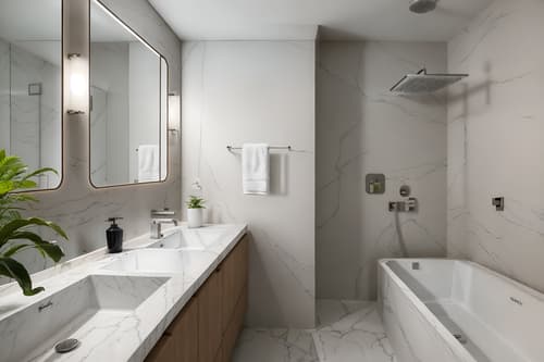 photo from pinterest of simple-style interior designed (hotel bathroom interior) with shower and bathroom cabinet and waste basket and bathroom sink with faucet and bathtub and bath towel and mirror and plant. . . cinematic photo, highly detailed, cinematic lighting, ultra-detailed, ultrarealistic, photorealism, 8k. trending on pinterest. simple interior design style. masterpiece, cinematic light, ultrarealistic+, photorealistic+, 8k, raw photo, realistic, sharp focus on eyes, (symmetrical eyes), (intact eyes), hyperrealistic, highest quality, best quality, , highly detailed, masterpiece, best quality, extremely detailed 8k wallpaper, masterpiece, best quality, ultra-detailed, best shadow, detailed background, detailed face, detailed eyes, high contrast, best illumination, detailed face, dulux, caustic, dynamic angle, detailed glow. dramatic lighting. highly detailed, insanely detailed hair, symmetrical, intricate details, professionally retouched, 8k high definition. strong bokeh. award winning photo.