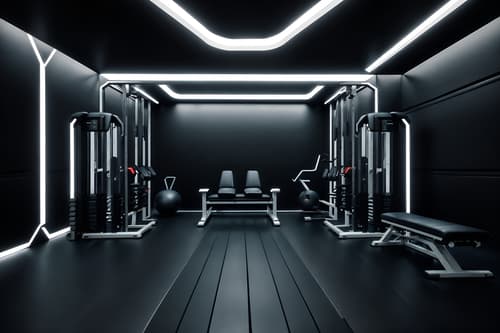 photo from pinterest of futuristic-style interior designed (fitness gym interior) with dumbbell stand and exercise bicycle and crosstrainer and bench press and squat rack and dumbbell stand. . with futurism minimalist interior and spaceship interior and monochromatic palette and floating surfaces and steel finishing and futuristic interior and minimalist clean lines and strong geometric walls. . cinematic photo, highly detailed, cinematic lighting, ultra-detailed, ultrarealistic, photorealism, 8k. trending on pinterest. futuristic interior design style. masterpiece, cinematic light, ultrarealistic+, photorealistic+, 8k, raw photo, realistic, sharp focus on eyes, (symmetrical eyes), (intact eyes), hyperrealistic, highest quality, best quality, , highly detailed, masterpiece, best quality, extremely detailed 8k wallpaper, masterpiece, best quality, ultra-detailed, best shadow, detailed background, detailed face, detailed eyes, high contrast, best illumination, detailed face, dulux, caustic, dynamic angle, detailed glow. dramatic lighting. highly detailed, insanely detailed hair, symmetrical, intricate details, professionally retouched, 8k high definition. strong bokeh. award winning photo.