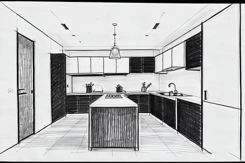 (hand-drawn monochrome black and white sketch line drawing)++ of sketch-style interior designed (kitchen) apartment interior. a sketch of interior. with . . a sketch of interior. with sink and kitchen cabinets and worktops. trending on artstation. black and white line drawing sketch without colors. masterpiece, cinematic light, ultrarealistic+, photorealistic+, 8k, raw photo, realistic, sharp focus on eyes, (symmetrical eyes), (intact eyes), hyperrealistic, highest quality, best quality, , highly detailed, masterpiece, best quality, extremely detailed 8k wallpaper, masterpiece, best quality, ultra-detailed, best shadow, detailed background, detailed face, detailed eyes, high contrast, best illumination, detailed face, dulux, caustic, dynamic angle, detailed glow. dramatic lighting. highly detailed, insanely detailed hair, symmetrical, intricate details, professionally retouched, 8k high definition. strong bokeh. award winning photo.