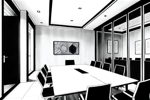 (hand-drawn monochrome black and white sketch line drawing)++ of sketch-style interior designed (meeting room) apartment interior. a sketch of interior. with . . a sketch of interior. with glass walls and glass doors and boardroom table. trending on artstation. black and white line drawing sketch without colors. masterpiece, cinematic light, ultrarealistic+, photorealistic+, 8k, raw photo, realistic, sharp focus on eyes, (symmetrical eyes), (intact eyes), hyperrealistic, highest quality, best quality, , highly detailed, masterpiece, best quality, extremely detailed 8k wallpaper, masterpiece, best quality, ultra-detailed, best shadow, detailed background, detailed face, detailed eyes, high contrast, best illumination, detailed face, dulux, caustic, dynamic angle, detailed glow. dramatic lighting. highly detailed, insanely detailed hair, symmetrical, intricate details, professionally retouched, 8k high definition. strong bokeh. award winning photo.