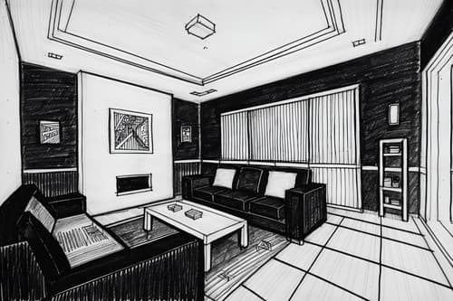 (hand-drawn monochrome black and white sketch line drawing)++ of sketch-style interior designed (gaming room) apartment interior. a sketch of interior. with . . a sketch of interior. trending on artstation. black and white line drawing sketch without colors. masterpiece, cinematic light, ultrarealistic+, photorealistic+, 8k, raw photo, realistic, sharp focus on eyes, (symmetrical eyes), (intact eyes), hyperrealistic, highest quality, best quality, , highly detailed, masterpiece, best quality, extremely detailed 8k wallpaper, masterpiece, best quality, ultra-detailed, best shadow, detailed background, detailed face, detailed eyes, high contrast, best illumination, detailed face, dulux, caustic, dynamic angle, detailed glow. dramatic lighting. highly detailed, insanely detailed hair, symmetrical, intricate details, professionally retouched, 8k high definition. strong bokeh. award winning photo.