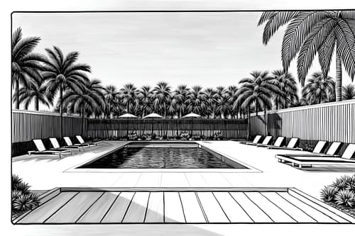 (hand-drawn monochrome black and white sketch line drawing)++ of sketch-style designed (outdoor pool area) . a sketch of . with . . a sketch of . with pool and pool lights and pool lounge chairs. trending on artstation. black and white line drawing sketch without colors. masterpiece, cinematic light, ultrarealistic+, photorealistic+, 8k, raw photo, realistic, sharp focus on eyes, (symmetrical eyes), (intact eyes), hyperrealistic, highest quality, best quality, , highly detailed, masterpiece, best quality, extremely detailed 8k wallpaper, masterpiece, best quality, ultra-detailed, best shadow, detailed background, detailed face, detailed eyes, high contrast, best illumination, detailed face, dulux, caustic, dynamic angle, detailed glow. dramatic lighting. highly detailed, insanely detailed hair, symmetrical, intricate details, professionally retouched, 8k high definition. strong bokeh. award winning photo.