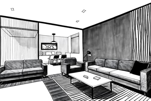 (hand-drawn monochrome black and white sketch line drawing)++ of sketch-style interior designed (coworking space) apartment interior. a sketch of interior. with . . a sketch of interior. with lounge chairs and office desks and seating area with sofa. trending on artstation. black and white line drawing sketch without colors. masterpiece, cinematic light, ultrarealistic+, photorealistic+, 8k, raw photo, realistic, sharp focus on eyes, (symmetrical eyes), (intact eyes), hyperrealistic, highest quality, best quality, , highly detailed, masterpiece, best quality, extremely detailed 8k wallpaper, masterpiece, best quality, ultra-detailed, best shadow, detailed background, detailed face, detailed eyes, high contrast, best illumination, detailed face, dulux, caustic, dynamic angle, detailed glow. dramatic lighting. highly detailed, insanely detailed hair, symmetrical, intricate details, professionally retouched, 8k high definition. strong bokeh. award winning photo.