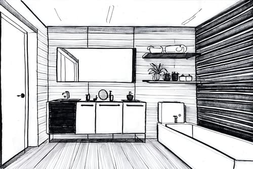 (hand-drawn monochrome black and white sketch line drawing)++ of sketch-style interior designed (toilet) apartment interior. a sketch of interior. with . . a sketch of interior. with sink with tap and toilet with toilet seat up and toilet paper hanger. trending on artstation. black and white line drawing sketch without colors. masterpiece, cinematic light, ultrarealistic+, photorealistic+, 8k, raw photo, realistic, sharp focus on eyes, (symmetrical eyes), (intact eyes), hyperrealistic, highest quality, best quality, , highly detailed, masterpiece, best quality, extremely detailed 8k wallpaper, masterpiece, best quality, ultra-detailed, best shadow, detailed background, detailed face, detailed eyes, high contrast, best illumination, detailed face, dulux, caustic, dynamic angle, detailed glow. dramatic lighting. highly detailed, insanely detailed hair, symmetrical, intricate details, professionally retouched, 8k high definition. strong bokeh. award winning photo.