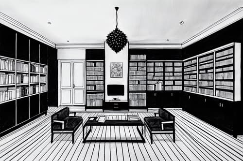 (hand-drawn monochrome black and white sketch line drawing)++ of sketch-style interior designed (study room) apartment interior. a sketch of interior. with . . a sketch of interior. with bookshelves and plant and cabinets. trending on artstation. black and white line drawing sketch without colors. masterpiece, cinematic light, ultrarealistic+, photorealistic+, 8k, raw photo, realistic, sharp focus on eyes, (symmetrical eyes), (intact eyes), hyperrealistic, highest quality, best quality, , highly detailed, masterpiece, best quality, extremely detailed 8k wallpaper, masterpiece, best quality, ultra-detailed, best shadow, detailed background, detailed face, detailed eyes, high contrast, best illumination, detailed face, dulux, caustic, dynamic angle, detailed glow. dramatic lighting. highly detailed, insanely detailed hair, symmetrical, intricate details, professionally retouched, 8k high definition. strong bokeh. award winning photo.