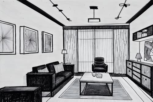 (hand-drawn monochrome black and white sketch line drawing)++ of sketch-style interior designed (home office) apartment interior. a sketch of interior. with . . a sketch of interior. with office chair and cabinets and desk lamp. trending on artstation. black and white line drawing sketch without colors. masterpiece, cinematic light, ultrarealistic+, photorealistic+, 8k, raw photo, realistic, sharp focus on eyes, (symmetrical eyes), (intact eyes), hyperrealistic, highest quality, best quality, , highly detailed, masterpiece, best quality, extremely detailed 8k wallpaper, masterpiece, best quality, ultra-detailed, best shadow, detailed background, detailed face, detailed eyes, high contrast, best illumination, detailed face, dulux, caustic, dynamic angle, detailed glow. dramatic lighting. highly detailed, insanely detailed hair, symmetrical, intricate details, professionally retouched, 8k high definition. strong bokeh. award winning photo.