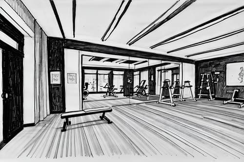 (hand-drawn monochrome black and white sketch line drawing)++ of sketch-style interior designed (fitness gym) apartment interior. a sketch of interior. with . . a sketch of interior. with bench press and dumbbell stand and crosstrainer. trending on artstation. black and white line drawing sketch without colors. masterpiece, cinematic light, ultrarealistic+, photorealistic+, 8k, raw photo, realistic, sharp focus on eyes, (symmetrical eyes), (intact eyes), hyperrealistic, highest quality, best quality, , highly detailed, masterpiece, best quality, extremely detailed 8k wallpaper, masterpiece, best quality, ultra-detailed, best shadow, detailed background, detailed face, detailed eyes, high contrast, best illumination, detailed face, dulux, caustic, dynamic angle, detailed glow. dramatic lighting. highly detailed, insanely detailed hair, symmetrical, intricate details, professionally retouched, 8k high definition. strong bokeh. award winning photo.