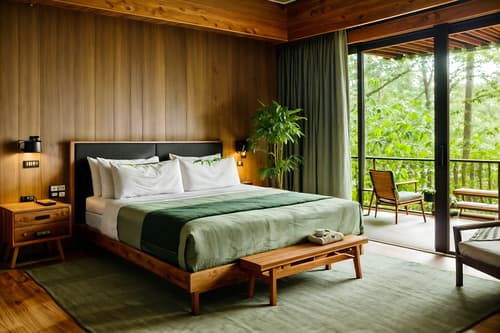 photo from pinterest of biophilic-style interior designed (hotel room interior) with night light and headboard and plant and hotel bathroom and dresser closet and bedside table or night stand and storage bench or ottoman and bed. . with wood materials and natural environment and natural elements and plants and fresh air and sunlight and calming style and features of the natural world. . cinematic photo, highly detailed, cinematic lighting, ultra-detailed, ultrarealistic, photorealism, 8k. trending on pinterest. biophilic interior design style. masterpiece, cinematic light, ultrarealistic+, photorealistic+, 8k, raw photo, realistic, sharp focus on eyes, (symmetrical eyes), (intact eyes), hyperrealistic, highest quality, best quality, , highly detailed, masterpiece, best quality, extremely detailed 8k wallpaper, masterpiece, best quality, ultra-detailed, best shadow, detailed background, detailed face, detailed eyes, high contrast, best illumination, detailed face, dulux, caustic, dynamic angle, detailed glow. dramatic lighting. highly detailed, insanely detailed hair, symmetrical, intricate details, professionally retouched, 8k high definition. strong bokeh. award winning photo.