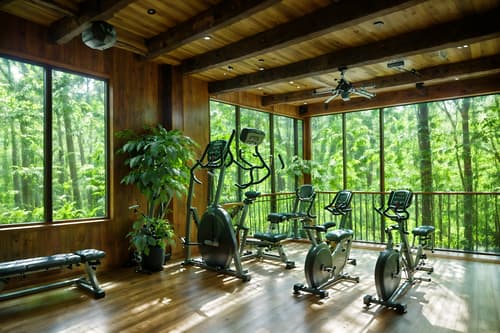 photo from pinterest of biophilic-style interior designed (fitness gym interior) with exercise bicycle and bench press and squat rack and crosstrainer and dumbbell stand and exercise bicycle. . with natural elements and calming style and wood materials and natural environment and fresh air and plants and natural patterns and features of nature. . cinematic photo, highly detailed, cinematic lighting, ultra-detailed, ultrarealistic, photorealism, 8k. trending on pinterest. biophilic interior design style. masterpiece, cinematic light, ultrarealistic+, photorealistic+, 8k, raw photo, realistic, sharp focus on eyes, (symmetrical eyes), (intact eyes), hyperrealistic, highest quality, best quality, , highly detailed, masterpiece, best quality, extremely detailed 8k wallpaper, masterpiece, best quality, ultra-detailed, best shadow, detailed background, detailed face, detailed eyes, high contrast, best illumination, detailed face, dulux, caustic, dynamic angle, detailed glow. dramatic lighting. highly detailed, insanely detailed hair, symmetrical, intricate details, professionally retouched, 8k high definition. strong bokeh. award winning photo.