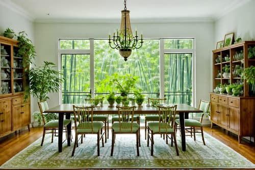 photo from pinterest of biophilic-style interior designed (dining room interior) with light or chandelier and vase and table cloth and bookshelves and plant and dining table chairs and plates, cutlery and glasses on dining table and painting or photo on wall. . with images of animals and features of the natural world and calming style and fresh air and plants and natural environment and natural elements and bamboo materials. . cinematic photo, highly detailed, cinematic lighting, ultra-detailed, ultrarealistic, photorealism, 8k. trending on pinterest. biophilic interior design style. masterpiece, cinematic light, ultrarealistic+, photorealistic+, 8k, raw photo, realistic, sharp focus on eyes, (symmetrical eyes), (intact eyes), hyperrealistic, highest quality, best quality, , highly detailed, masterpiece, best quality, extremely detailed 8k wallpaper, masterpiece, best quality, ultra-detailed, best shadow, detailed background, detailed face, detailed eyes, high contrast, best illumination, detailed face, dulux, caustic, dynamic angle, detailed glow. dramatic lighting. highly detailed, insanely detailed hair, symmetrical, intricate details, professionally retouched, 8k high definition. strong bokeh. award winning photo.