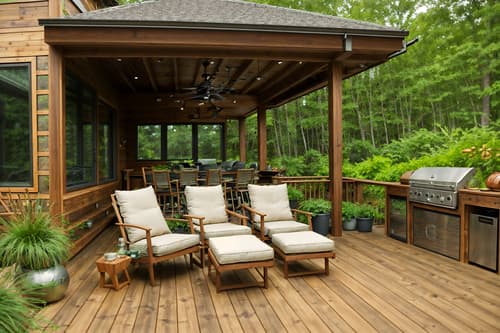 photo from pinterest of biophilic-style designed (outdoor patio ) with deck with deck chairs and plant and patio couch with pillows and grass and barbeque or grill and deck with deck chairs. . with wood materials and earthy colors and images of nature and sunlight and natural elements and linen materials and natural shapes and forms and natural environment. . cinematic photo, highly detailed, cinematic lighting, ultra-detailed, ultrarealistic, photorealism, 8k. trending on pinterest. biophilic design style. masterpiece, cinematic light, ultrarealistic+, photorealistic+, 8k, raw photo, realistic, sharp focus on eyes, (symmetrical eyes), (intact eyes), hyperrealistic, highest quality, best quality, , highly detailed, masterpiece, best quality, extremely detailed 8k wallpaper, masterpiece, best quality, ultra-detailed, best shadow, detailed background, detailed face, detailed eyes, high contrast, best illumination, detailed face, dulux, caustic, dynamic angle, detailed glow. dramatic lighting. highly detailed, insanely detailed hair, symmetrical, intricate details, professionally retouched, 8k high definition. strong bokeh. award winning photo.