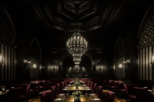 photo from pinterest of gothic-style interior designed (restaurant interior) with restaurant dining tables and restaurant bar and restaurant decor and restaurant chairs and restaurant dining tables. . . cinematic photo, highly detailed, cinematic lighting, ultra-detailed, ultrarealistic, photorealism, 8k. trending on pinterest. gothic interior design style. masterpiece, cinematic light, ultrarealistic+, photorealistic+, 8k, raw photo, realistic, sharp focus on eyes, (symmetrical eyes), (intact eyes), hyperrealistic, highest quality, best quality, , highly detailed, masterpiece, best quality, extremely detailed 8k wallpaper, masterpiece, best quality, ultra-detailed, best shadow, detailed background, detailed face, detailed eyes, high contrast, best illumination, detailed face, dulux, caustic, dynamic angle, detailed glow. dramatic lighting. highly detailed, insanely detailed hair, symmetrical, intricate details, professionally retouched, 8k high definition. strong bokeh. award winning photo.