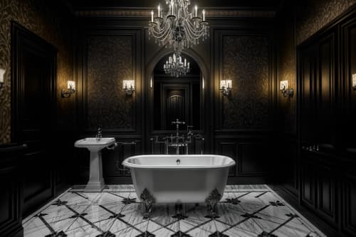 photo from pinterest of gothic-style interior designed (hotel bathroom interior) with bathtub and bath rail and mirror and waste basket and bathroom sink with faucet and bath towel and plant and shower. . . cinematic photo, highly detailed, cinematic lighting, ultra-detailed, ultrarealistic, photorealism, 8k. trending on pinterest. gothic interior design style. masterpiece, cinematic light, ultrarealistic+, photorealistic+, 8k, raw photo, realistic, sharp focus on eyes, (symmetrical eyes), (intact eyes), hyperrealistic, highest quality, best quality, , highly detailed, masterpiece, best quality, extremely detailed 8k wallpaper, masterpiece, best quality, ultra-detailed, best shadow, detailed background, detailed face, detailed eyes, high contrast, best illumination, detailed face, dulux, caustic, dynamic angle, detailed glow. dramatic lighting. highly detailed, insanely detailed hair, symmetrical, intricate details, professionally retouched, 8k high definition. strong bokeh. award winning photo.