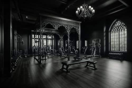 photo from pinterest of gothic-style interior designed (fitness gym interior) with dumbbell stand and squat rack and crosstrainer and exercise bicycle and bench press and dumbbell stand. . . cinematic photo, highly detailed, cinematic lighting, ultra-detailed, ultrarealistic, photorealism, 8k. trending on pinterest. gothic interior design style. masterpiece, cinematic light, ultrarealistic+, photorealistic+, 8k, raw photo, realistic, sharp focus on eyes, (symmetrical eyes), (intact eyes), hyperrealistic, highest quality, best quality, , highly detailed, masterpiece, best quality, extremely detailed 8k wallpaper, masterpiece, best quality, ultra-detailed, best shadow, detailed background, detailed face, detailed eyes, high contrast, best illumination, detailed face, dulux, caustic, dynamic angle, detailed glow. dramatic lighting. highly detailed, insanely detailed hair, symmetrical, intricate details, professionally retouched, 8k high definition. strong bokeh. award winning photo.