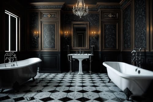 photo from pinterest of gothic-style interior designed (bathroom interior) with waste basket and bathroom sink with faucet and bathroom cabinet and mirror and plant and bath towel and toilet seat and shower. . . cinematic photo, highly detailed, cinematic lighting, ultra-detailed, ultrarealistic, photorealism, 8k. trending on pinterest. gothic interior design style. masterpiece, cinematic light, ultrarealistic+, photorealistic+, 8k, raw photo, realistic, sharp focus on eyes, (symmetrical eyes), (intact eyes), hyperrealistic, highest quality, best quality, , highly detailed, masterpiece, best quality, extremely detailed 8k wallpaper, masterpiece, best quality, ultra-detailed, best shadow, detailed background, detailed face, detailed eyes, high contrast, best illumination, detailed face, dulux, caustic, dynamic angle, detailed glow. dramatic lighting. highly detailed, insanely detailed hair, symmetrical, intricate details, professionally retouched, 8k high definition. strong bokeh. award winning photo.