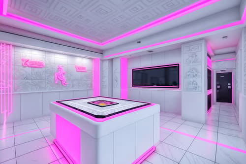 photo from pinterest of vaporwave-style interior designed (gaming room interior) . with white square bathroom tiles and bright pink and neon glow and 1980s retail shops and palm trees and japanese letters on wall and palm trees and white roman statues, white roman sculptures, white roman columns, white roman pillars in the center of the room,. . cinematic photo, highly detailed, cinematic lighting, ultra-detailed, ultrarealistic, photorealism, 8k. trending on pinterest. vaporwave interior design style. masterpiece, cinematic light, ultrarealistic+, photorealistic+, 8k, raw photo, realistic, sharp focus on eyes, (symmetrical eyes), (intact eyes), hyperrealistic, highest quality, best quality, , highly detailed, masterpiece, best quality, extremely detailed 8k wallpaper, masterpiece, best quality, ultra-detailed, best shadow, detailed background, detailed face, detailed eyes, high contrast, best illumination, detailed face, dulux, caustic, dynamic angle, detailed glow. dramatic lighting. highly detailed, insanely detailed hair, symmetrical, intricate details, professionally retouched, 8k high definition. strong bokeh. award winning photo.