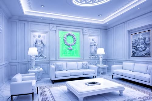 photo from pinterest of vaporwave-style interior designed (living room interior) with plant and electric lamps and bookshelves and televisions and coffee tables and sofa and furniture and chairs. . with neon glow and white square bathroom tiles and white square bathroom tiles and white roman statues, white roman sculptures, white roman columns, white roman pillars in the center of the room, and white roman statues, white roman sculptures, white roman columns, white roman pillars in the center of the room, and teal colors and palm trees and purple lights. . cinematic photo, highly detailed, cinematic lighting, ultra-detailed, ultrarealistic, photorealism, 8k. trending on pinterest. vaporwave interior design style. masterpiece, cinematic light, ultrarealistic+, photorealistic+, 8k, raw photo, realistic, sharp focus on eyes, (symmetrical eyes), (intact eyes), hyperrealistic, highest quality, best quality, , highly detailed, masterpiece, best quality, extremely detailed 8k wallpaper, masterpiece, best quality, ultra-detailed, best shadow, detailed background, detailed face, detailed eyes, high contrast, best illumination, detailed face, dulux, caustic, dynamic angle, detailed glow. dramatic lighting. highly detailed, insanely detailed hair, symmetrical, intricate details, professionally retouched, 8k high definition. strong bokeh. award winning photo.