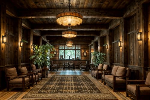 photo from pinterest of rustic-style interior designed (hotel lobby interior) with coffee tables and sofas and check in desk and rug and hanging lamps and lounge chairs and plant and furniture. . with . . cinematic photo, highly detailed, cinematic lighting, ultra-detailed, ultrarealistic, photorealism, 8k. trending on pinterest. rustic interior design style. masterpiece, cinematic light, ultrarealistic+, photorealistic+, 8k, raw photo, realistic, sharp focus on eyes, (symmetrical eyes), (intact eyes), hyperrealistic, highest quality, best quality, , highly detailed, masterpiece, best quality, extremely detailed 8k wallpaper, masterpiece, best quality, ultra-detailed, best shadow, detailed background, detailed face, detailed eyes, high contrast, best illumination, detailed face, dulux, caustic, dynamic angle, detailed glow. dramatic lighting. highly detailed, insanely detailed hair, symmetrical, intricate details, professionally retouched, 8k high definition. strong bokeh. award winning photo.