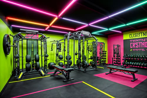 photo from pinterest of maximalist-style interior designed (fitness gym interior) with crosstrainer and exercise bicycle and dumbbell stand and squat rack and bench press and crosstrainer. . with vibrant and bold colors and more is more philosophy and eye-catching and bold design and over-the-top aesthetic and playful and bold creativity. . cinematic photo, highly detailed, cinematic lighting, ultra-detailed, ultrarealistic, photorealism, 8k. trending on pinterest. maximalist interior design style. masterpiece, cinematic light, ultrarealistic+, photorealistic+, 8k, raw photo, realistic, sharp focus on eyes, (symmetrical eyes), (intact eyes), hyperrealistic, highest quality, best quality, , highly detailed, masterpiece, best quality, extremely detailed 8k wallpaper, masterpiece, best quality, ultra-detailed, best shadow, detailed background, detailed face, detailed eyes, high contrast, best illumination, detailed face, dulux, caustic, dynamic angle, detailed glow. dramatic lighting. highly detailed, insanely detailed hair, symmetrical, intricate details, professionally retouched, 8k high definition. strong bokeh. award winning photo.
