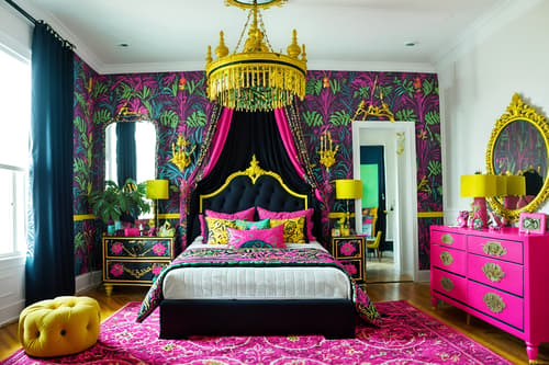 photo from pinterest of maximalist-style interior designed (kids room interior) with plant and accent chair and mirror and bed and headboard and night light and kids desk and storage bench or ottoman. . with more is more philosophy and over-the-top aesthetic and eye-catching and bold patterns and bold design and bold colors and playful and bold creativity. . cinematic photo, highly detailed, cinematic lighting, ultra-detailed, ultrarealistic, photorealism, 8k. trending on pinterest. maximalist interior design style. masterpiece, cinematic light, ultrarealistic+, photorealistic+, 8k, raw photo, realistic, sharp focus on eyes, (symmetrical eyes), (intact eyes), hyperrealistic, highest quality, best quality, , highly detailed, masterpiece, best quality, extremely detailed 8k wallpaper, masterpiece, best quality, ultra-detailed, best shadow, detailed background, detailed face, detailed eyes, high contrast, best illumination, detailed face, dulux, caustic, dynamic angle, detailed glow. dramatic lighting. highly detailed, insanely detailed hair, symmetrical, intricate details, professionally retouched, 8k high definition. strong bokeh. award winning photo.