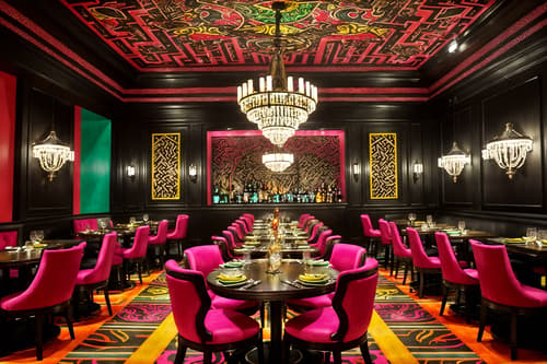 photo from pinterest of maximalist-style interior designed (restaurant interior) with restaurant decor and restaurant chairs and restaurant bar and restaurant dining tables and restaurant decor. . with eye-catching and more is more philosophy and bold creativity and bold colors and vibrant and bold patterns and bold design and over-the-top aesthetic. . cinematic photo, highly detailed, cinematic lighting, ultra-detailed, ultrarealistic, photorealism, 8k. trending on pinterest. maximalist interior design style. masterpiece, cinematic light, ultrarealistic+, photorealistic+, 8k, raw photo, realistic, sharp focus on eyes, (symmetrical eyes), (intact eyes), hyperrealistic, highest quality, best quality, , highly detailed, masterpiece, best quality, extremely detailed 8k wallpaper, masterpiece, best quality, ultra-detailed, best shadow, detailed background, detailed face, detailed eyes, high contrast, best illumination, detailed face, dulux, caustic, dynamic angle, detailed glow. dramatic lighting. highly detailed, insanely detailed hair, symmetrical, intricate details, professionally retouched, 8k high definition. strong bokeh. award winning photo.