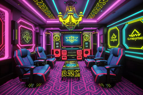 photo from pinterest of maximalist-style interior designed (gaming room interior) . with vibrant and more is more philosophy and bold creativity and bold colors and over-the-top aesthetic and eye-catching and bold design and bold patterns. . cinematic photo, highly detailed, cinematic lighting, ultra-detailed, ultrarealistic, photorealism, 8k. trending on pinterest. maximalist interior design style. masterpiece, cinematic light, ultrarealistic+, photorealistic+, 8k, raw photo, realistic, sharp focus on eyes, (symmetrical eyes), (intact eyes), hyperrealistic, highest quality, best quality, , highly detailed, masterpiece, best quality, extremely detailed 8k wallpaper, masterpiece, best quality, ultra-detailed, best shadow, detailed background, detailed face, detailed eyes, high contrast, best illumination, detailed face, dulux, caustic, dynamic angle, detailed glow. dramatic lighting. highly detailed, insanely detailed hair, symmetrical, intricate details, professionally retouched, 8k high definition. strong bokeh. award winning photo.