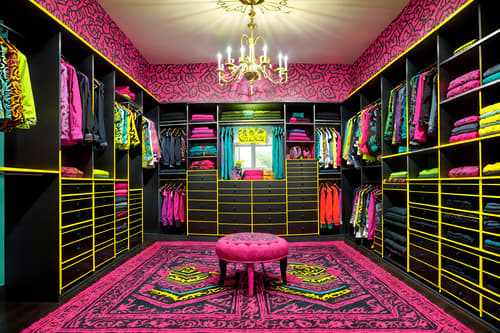 photo from pinterest of maximalist-style interior designed (walk in closet interior) . with bold patterns and bold colors and bold creativity and eye-catching and playful and vibrant and more is more philosophy and bold design. . cinematic photo, highly detailed, cinematic lighting, ultra-detailed, ultrarealistic, photorealism, 8k. trending on pinterest. maximalist interior design style. masterpiece, cinematic light, ultrarealistic+, photorealistic+, 8k, raw photo, realistic, sharp focus on eyes, (symmetrical eyes), (intact eyes), hyperrealistic, highest quality, best quality, , highly detailed, masterpiece, best quality, extremely detailed 8k wallpaper, masterpiece, best quality, ultra-detailed, best shadow, detailed background, detailed face, detailed eyes, high contrast, best illumination, detailed face, dulux, caustic, dynamic angle, detailed glow. dramatic lighting. highly detailed, insanely detailed hair, symmetrical, intricate details, professionally retouched, 8k high definition. strong bokeh. award winning photo.