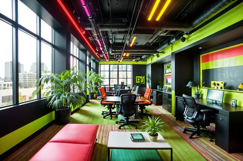 photo from pinterest of maximalist-style interior designed (office interior) with windows and desk lamps and computer desks and office desks and office chairs and lounge chairs and plants and cabinets. . with bold creativity and over-the-top aesthetic and more is more philosophy and bold design and playful and bold colors and vibrant and eye-catching. . cinematic photo, highly detailed, cinematic lighting, ultra-detailed, ultrarealistic, photorealism, 8k. trending on pinterest. maximalist interior design style. masterpiece, cinematic light, ultrarealistic+, photorealistic+, 8k, raw photo, realistic, sharp focus on eyes, (symmetrical eyes), (intact eyes), hyperrealistic, highest quality, best quality, , highly detailed, masterpiece, best quality, extremely detailed 8k wallpaper, masterpiece, best quality, ultra-detailed, best shadow, detailed background, detailed face, detailed eyes, high contrast, best illumination, detailed face, dulux, caustic, dynamic angle, detailed glow. dramatic lighting. highly detailed, insanely detailed hair, symmetrical, intricate details, professionally retouched, 8k high definition. strong bokeh. award winning photo.