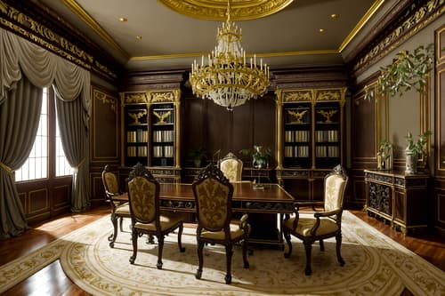 photo from pinterest of baroque-style interior designed (home office interior) with plant and desk lamp and computer desk and cabinets and office chair and plant. . with pedestal feet and opulent and colossal furniture and heavy moldings and dynamism and tension and movement and elaborate ornamentation and twisted columns. . cinematic photo, highly detailed, cinematic lighting, ultra-detailed, ultrarealistic, photorealism, 8k. trending on pinterest. baroque interior design style. masterpiece, cinematic light, ultrarealistic+, photorealistic+, 8k, raw photo, realistic, sharp focus on eyes, (symmetrical eyes), (intact eyes), hyperrealistic, highest quality, best quality, , highly detailed, masterpiece, best quality, extremely detailed 8k wallpaper, masterpiece, best quality, ultra-detailed, best shadow, detailed background, detailed face, detailed eyes, high contrast, best illumination, detailed face, dulux, caustic, dynamic angle, detailed glow. dramatic lighting. highly detailed, insanely detailed hair, symmetrical, intricate details, professionally retouched, 8k high definition. strong bokeh. award winning photo.