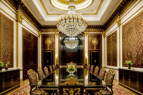 photo from pinterest of baroque-style interior designed (meeting room interior) with glass walls and boardroom table and cabinets and painting or photo on wall and vase and office chairs and plant and glass doors. . with dynamism and sensuous richness and heavy moldings and twisted columns and opulent and colossal furniture and luxurious floral and damask fabrics and crystal and glass accents and emotional exuberance. . cinematic photo, highly detailed, cinematic lighting, ultra-detailed, ultrarealistic, photorealism, 8k. trending on pinterest. baroque interior design style. masterpiece, cinematic light, ultrarealistic+, photorealistic+, 8k, raw photo, realistic, sharp focus on eyes, (symmetrical eyes), (intact eyes), hyperrealistic, highest quality, best quality, , highly detailed, masterpiece, best quality, extremely detailed 8k wallpaper, masterpiece, best quality, ultra-detailed, best shadow, detailed background, detailed face, detailed eyes, high contrast, best illumination, detailed face, dulux, caustic, dynamic angle, detailed glow. dramatic lighting. highly detailed, insanely detailed hair, symmetrical, intricate details, professionally retouched, 8k high definition. strong bokeh. award winning photo.
