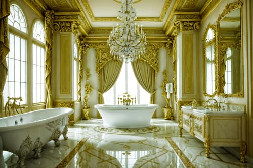photo from pinterest of baroque-style interior designed (hotel bathroom interior) with bath towel and plant and bathtub and bathroom sink with faucet and toilet seat and bathroom cabinet and shower and mirror. . with intricate carvings and ornaments and dynamism and emotional exuberance and movement and drama and expensive and plush flooring and crystal and glass accents and twisted columns. . cinematic photo, highly detailed, cinematic lighting, ultra-detailed, ultrarealistic, photorealism, 8k. trending on pinterest. baroque interior design style. masterpiece, cinematic light, ultrarealistic+, photorealistic+, 8k, raw photo, realistic, sharp focus on eyes, (symmetrical eyes), (intact eyes), hyperrealistic, highest quality, best quality, , highly detailed, masterpiece, best quality, extremely detailed 8k wallpaper, masterpiece, best quality, ultra-detailed, best shadow, detailed background, detailed face, detailed eyes, high contrast, best illumination, detailed face, dulux, caustic, dynamic angle, detailed glow. dramatic lighting. highly detailed, insanely detailed hair, symmetrical, intricate details, professionally retouched, 8k high definition. strong bokeh. award winning photo.