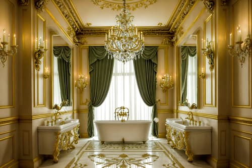 photo from pinterest of baroque-style interior designed (hotel bathroom interior) with bath towel and plant and bathtub and bathroom sink with faucet and toilet seat and bathroom cabinet and shower and mirror. . with intricate carvings and ornaments and dynamism and emotional exuberance and movement and drama and expensive and plush flooring and crystal and glass accents and twisted columns. . cinematic photo, highly detailed, cinematic lighting, ultra-detailed, ultrarealistic, photorealism, 8k. trending on pinterest. baroque interior design style. masterpiece, cinematic light, ultrarealistic+, photorealistic+, 8k, raw photo, realistic, sharp focus on eyes, (symmetrical eyes), (intact eyes), hyperrealistic, highest quality, best quality, , highly detailed, masterpiece, best quality, extremely detailed 8k wallpaper, masterpiece, best quality, ultra-detailed, best shadow, detailed background, detailed face, detailed eyes, high contrast, best illumination, detailed face, dulux, caustic, dynamic angle, detailed glow. dramatic lighting. highly detailed, insanely detailed hair, symmetrical, intricate details, professionally retouched, 8k high definition. strong bokeh. award winning photo.