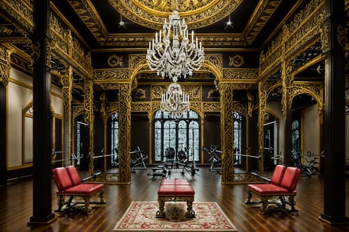 photo from pinterest of baroque-style interior designed (fitness gym interior) with crosstrainer and bench press and exercise bicycle and dumbbell stand and squat rack and crosstrainer. . with tension and movement and emotional exuberance and crystal and glass accents and drama and twisted columns and intricate carvings and ornaments and dynamism. . cinematic photo, highly detailed, cinematic lighting, ultra-detailed, ultrarealistic, photorealism, 8k. trending on pinterest. baroque interior design style. masterpiece, cinematic light, ultrarealistic+, photorealistic+, 8k, raw photo, realistic, sharp focus on eyes, (symmetrical eyes), (intact eyes), hyperrealistic, highest quality, best quality, , highly detailed, masterpiece, best quality, extremely detailed 8k wallpaper, masterpiece, best quality, ultra-detailed, best shadow, detailed background, detailed face, detailed eyes, high contrast, best illumination, detailed face, dulux, caustic, dynamic angle, detailed glow. dramatic lighting. highly detailed, insanely detailed hair, symmetrical, intricate details, professionally retouched, 8k high definition. strong bokeh. award winning photo.