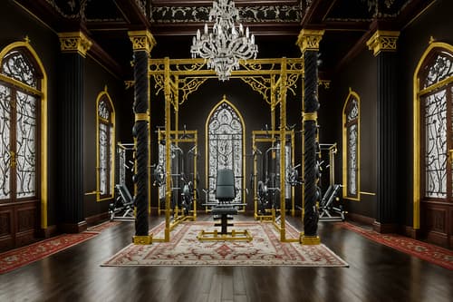 photo from pinterest of baroque-style interior designed (fitness gym interior) with crosstrainer and bench press and exercise bicycle and dumbbell stand and squat rack and crosstrainer. . with tension and movement and emotional exuberance and crystal and glass accents and drama and twisted columns and intricate carvings and ornaments and dynamism. . cinematic photo, highly detailed, cinematic lighting, ultra-detailed, ultrarealistic, photorealism, 8k. trending on pinterest. baroque interior design style. masterpiece, cinematic light, ultrarealistic+, photorealistic+, 8k, raw photo, realistic, sharp focus on eyes, (symmetrical eyes), (intact eyes), hyperrealistic, highest quality, best quality, , highly detailed, masterpiece, best quality, extremely detailed 8k wallpaper, masterpiece, best quality, ultra-detailed, best shadow, detailed background, detailed face, detailed eyes, high contrast, best illumination, detailed face, dulux, caustic, dynamic angle, detailed glow. dramatic lighting. highly detailed, insanely detailed hair, symmetrical, intricate details, professionally retouched, 8k high definition. strong bokeh. award winning photo.