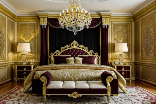 photo from pinterest of baroque-style interior designed (bedroom interior) with storage bench or ottoman and accent chair and headboard and mirror and plant and night light and dresser closet and bedside table or night stand. . with emotional exuberance and dynamism and elaborate ornamentation and crystal and glass accents and drama and tension and movement and opulent and colossal furniture. . cinematic photo, highly detailed, cinematic lighting, ultra-detailed, ultrarealistic, photorealism, 8k. trending on pinterest. baroque interior design style. masterpiece, cinematic light, ultrarealistic+, photorealistic+, 8k, raw photo, realistic, sharp focus on eyes, (symmetrical eyes), (intact eyes), hyperrealistic, highest quality, best quality, , highly detailed, masterpiece, best quality, extremely detailed 8k wallpaper, masterpiece, best quality, ultra-detailed, best shadow, detailed background, detailed face, detailed eyes, high contrast, best illumination, detailed face, dulux, caustic, dynamic angle, detailed glow. dramatic lighting. highly detailed, insanely detailed hair, symmetrical, intricate details, professionally retouched, 8k high definition. strong bokeh. award winning photo.