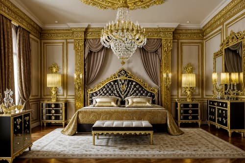 photo from pinterest of baroque-style interior designed (bedroom interior) with storage bench or ottoman and accent chair and headboard and mirror and plant and night light and dresser closet and bedside table or night stand. . with emotional exuberance and dynamism and elaborate ornamentation and crystal and glass accents and drama and tension and movement and opulent and colossal furniture. . cinematic photo, highly detailed, cinematic lighting, ultra-detailed, ultrarealistic, photorealism, 8k. trending on pinterest. baroque interior design style. masterpiece, cinematic light, ultrarealistic+, photorealistic+, 8k, raw photo, realistic, sharp focus on eyes, (symmetrical eyes), (intact eyes), hyperrealistic, highest quality, best quality, , highly detailed, masterpiece, best quality, extremely detailed 8k wallpaper, masterpiece, best quality, ultra-detailed, best shadow, detailed background, detailed face, detailed eyes, high contrast, best illumination, detailed face, dulux, caustic, dynamic angle, detailed glow. dramatic lighting. highly detailed, insanely detailed hair, symmetrical, intricate details, professionally retouched, 8k high definition. strong bokeh. award winning photo.