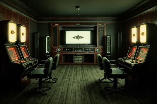 photo from pinterest of retro-style interior designed (gaming room interior) . . cinematic photo, highly detailed, cinematic lighting, ultra-detailed, ultrarealistic, photorealism, 8k. trending on pinterest. retro interior design style. masterpiece, cinematic light, ultrarealistic+, photorealistic+, 8k, raw photo, realistic, sharp focus on eyes, (symmetrical eyes), (intact eyes), hyperrealistic, highest quality, best quality, , highly detailed, masterpiece, best quality, extremely detailed 8k wallpaper, masterpiece, best quality, ultra-detailed, best shadow, detailed background, detailed face, detailed eyes, high contrast, best illumination, detailed face, dulux, caustic, dynamic angle, detailed glow. dramatic lighting. highly detailed, insanely detailed hair, symmetrical, intricate details, professionally retouched, 8k high definition. strong bokeh. award winning photo.