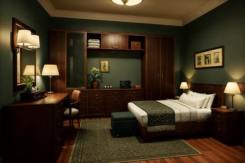 photo from pinterest of retro-style interior designed (hotel room interior) with dresser closet and hotel bathroom and storage bench or ottoman and working desk with desk chair and night light and bedside table or night stand and plant and bed. . . cinematic photo, highly detailed, cinematic lighting, ultra-detailed, ultrarealistic, photorealism, 8k. trending on pinterest. retro interior design style. masterpiece, cinematic light, ultrarealistic+, photorealistic+, 8k, raw photo, realistic, sharp focus on eyes, (symmetrical eyes), (intact eyes), hyperrealistic, highest quality, best quality, , highly detailed, masterpiece, best quality, extremely detailed 8k wallpaper, masterpiece, best quality, ultra-detailed, best shadow, detailed background, detailed face, detailed eyes, high contrast, best illumination, detailed face, dulux, caustic, dynamic angle, detailed glow. dramatic lighting. highly detailed, insanely detailed hair, symmetrical, intricate details, professionally retouched, 8k high definition. strong bokeh. award winning photo.